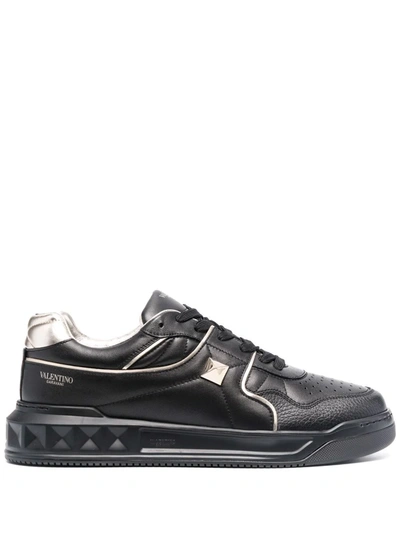 Valentino Garavani Men's Roman Stud Metallic Leather Low-top Sneakers In Black