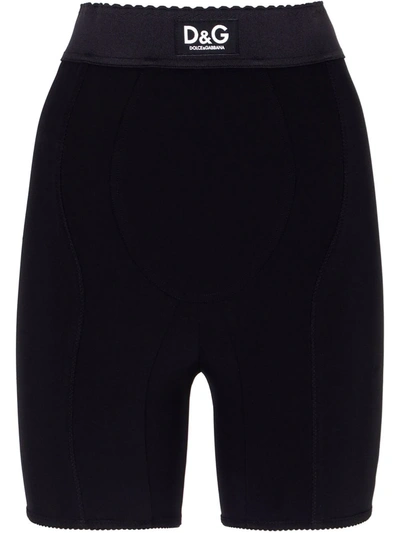 Dolce & Gabbana High-waisted Logo-print Cycling Shorts In Black