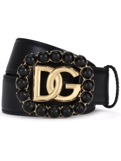 Dolce & Gabbana Leather Dg-logo Buckle Belt In Black