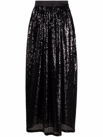 Emporio Armani Long Skirt With All-over Sequins In Black