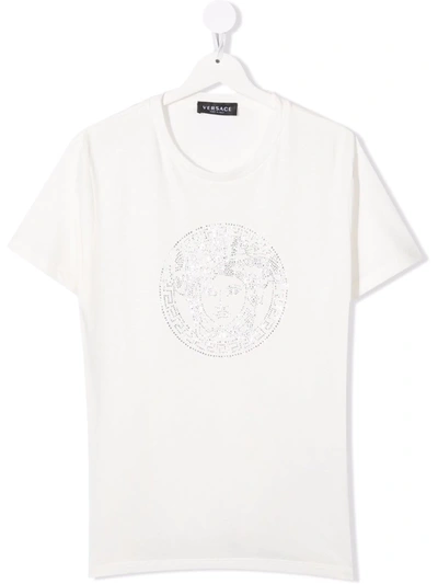 Versace Kids' Crystal Medusa T-shirt In White