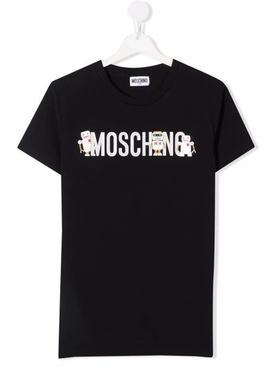 Moschino Kids' Robot Logo T-shirt In Black