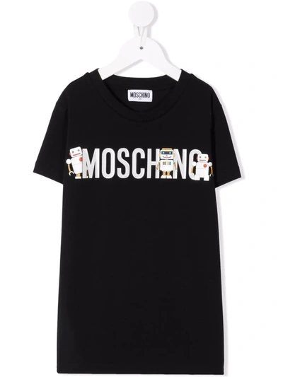 Moschino Kids' Logo Robot T-shirt In Black