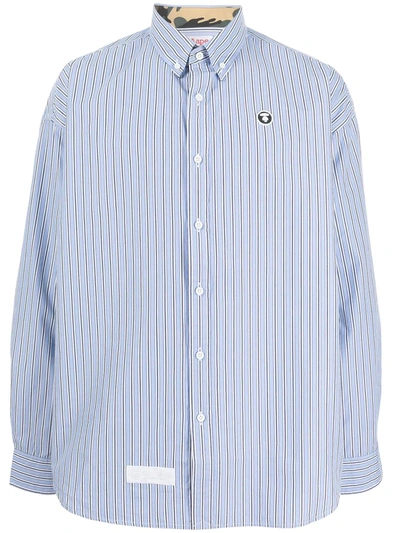 Aape By A Bathing Ape Logo-patch Striped-print Shirt In Blue