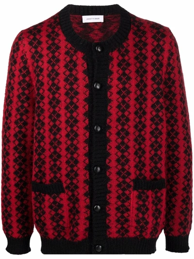 Ernest W Baker Diamond-print Knitted Cardigan In Red