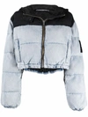 Alexander Wang Cropped Quilted Padded Denim And Canvas Jacket In Blue