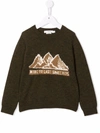 Bonpoint Slogan-print Long-sleeved Sweater In Green