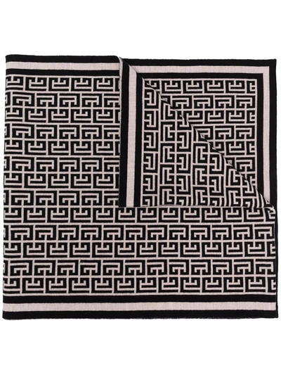 Balmain Monogram Pattern Scarf In Black