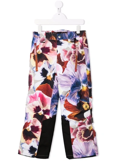 Molo Kids' Floral-print Straight-leg Trousers In Pink