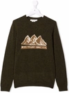 Bonpoint Slogan-print Long-sleeved Sweater In Green