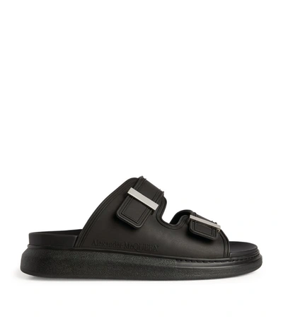 Alexander Mcqueen Black Rubber Hybrid Sandals In Black/silver