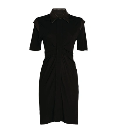 Helmut Lang Pleated Leather-trimmed Cady Mini Dress In Black