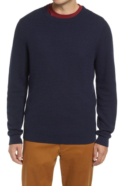 Nordstrom Popcorn Stitch Cotton Blend Crewneck Sweater In Navy Blazer