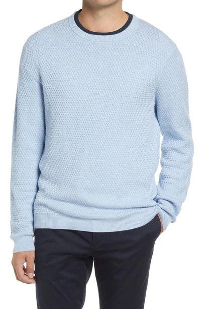 Nordstrom Popcorn Stitch Cotton Blend Crewneck Sweater In Blue Skyway