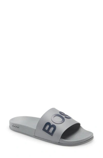 Hugo Boss Bay Slide Sandal In Pastel Grey