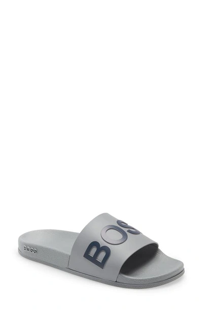 Hugo Boss Boss Bay Slide Sandal In Pastel Grey