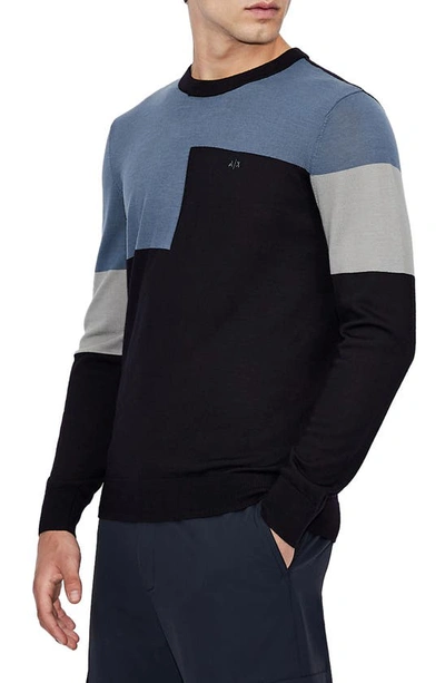 Armani Exchange Colorblock Wool Sweater In Navy