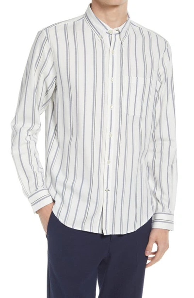 Club Monaco Stripe Cotton Flannel Button Down Shirt In Blue Stripe Oxford