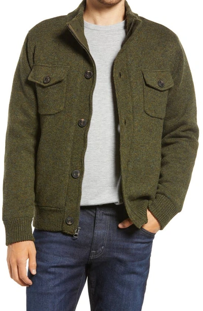 Schott Fleece Lined Wool Blend Knit Jacket In Moss