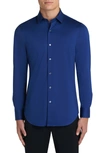 Bugatchi Tech Solid Knit Stretch Cotton Button-up Shirt In Night Blue