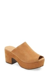 Chocolat Blu Platform Slide Sandal In Tan Suede