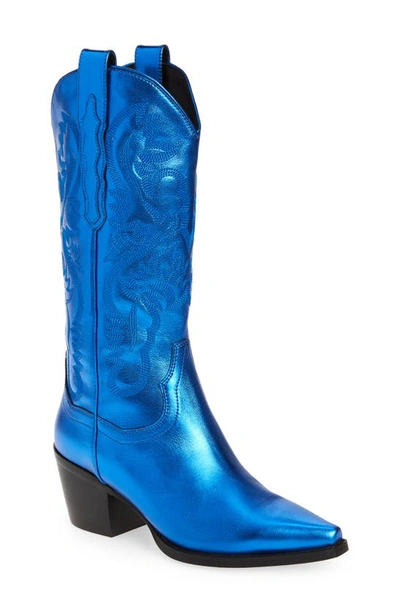 Jeffrey Campbell Dagget Western Boot In Blue Metallic Leather