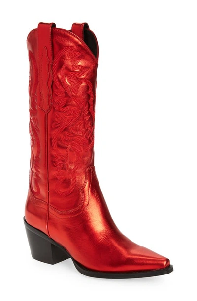 Jeffrey Campbell Dagget Western Boot In Red Metallic Leather