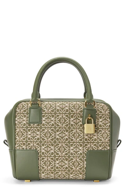 Loewe Amazona 19 Square Jacquard And Leather Tote In Green