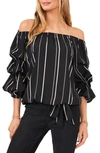 Vince Camuto Stripe Balloon Sleeve Off The Shoulder Blouse In Black