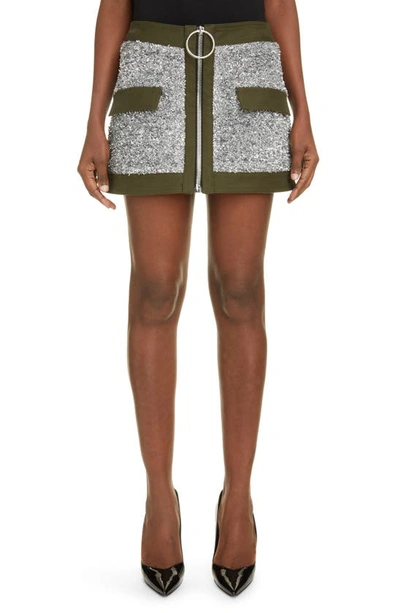 Balmain Low-rise Tweed And Canvas Mini Skirt Silver And Black In Green