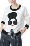 ALICE AND OLIVIA GLEESON STACE FACE APPLIQUÉ PULLOVER SWEATER,CC109S25712