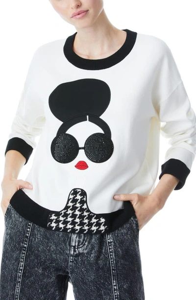 Alice And Olivia Gleeson Stace Face Appliqué Pullover Sweater In Soft White/ Multi