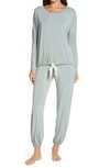 Eberjey Gisele 2-piece Slouchy Pajama Set In Willow Green/ Bone