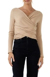 Endless Rose Shirred Crop Top In Taupe