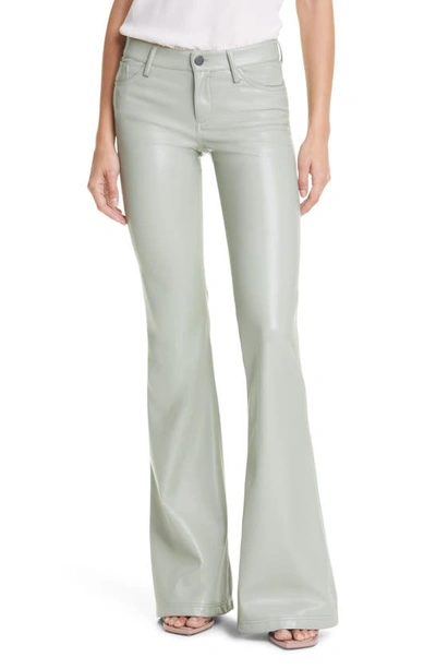 Alice And Olivia Marshall Vegan Leather High-rise Bell-bottom Trousers In Sage