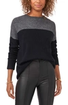 Vince Camuto Mood Indigo Womens Crewneck Color Block Pullover Sweater In Rich Black
