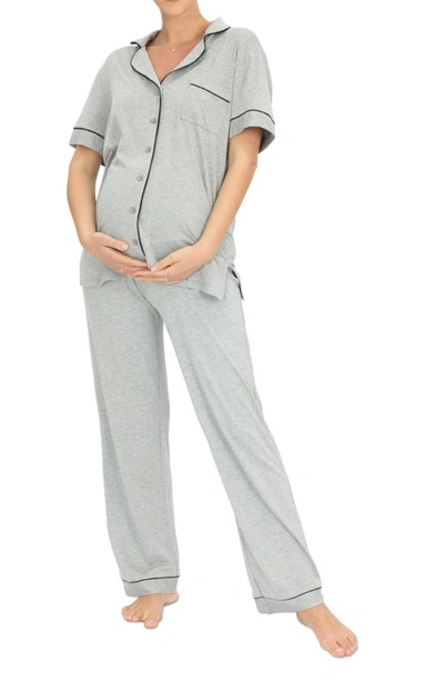 Angel Maternity Short Sleeve Maternity Pajamas In Marl Gray