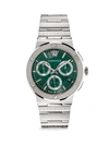 Versace Greca Logo Chrono Stainless Steel Chronograph Bracelet Watch In Green