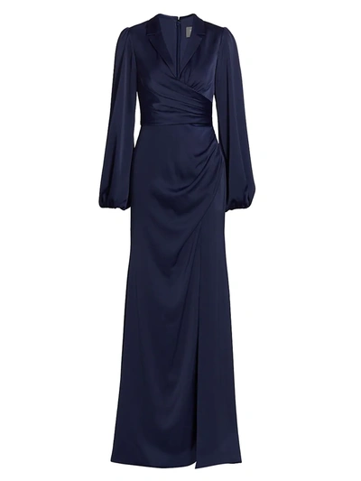 kali formal satin wrap dress Theia Kali Wrapped Satin Gown In French Navy