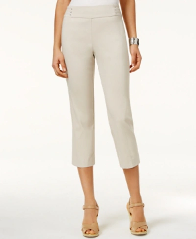 Jm Collection Petite Rivet-detail Tummy Control Capri Pants, Created For Macy's In Stone Wall