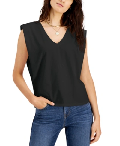 Inc International Concepts Strong-shoulder V-neck T-shirt, Created For Macy's In Deep Black