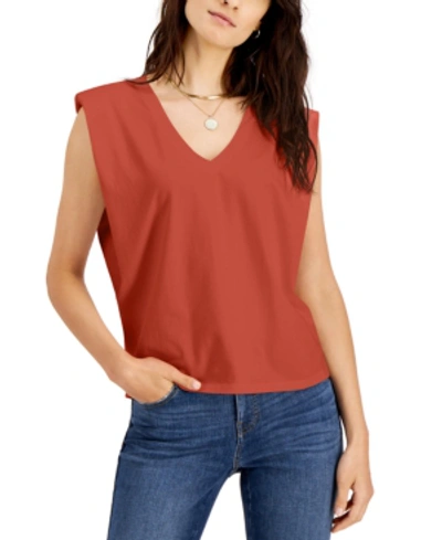 Inc International Concepts Strong-shoulder V-neck T-shirt, Created For Macy's In Summer Fig