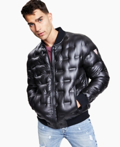 Guess Men's Stamp Quilt Puffer Bomber Jacket In Black