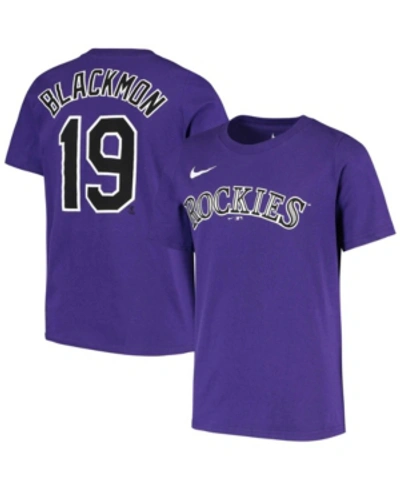 Nike Kids' Youth Big Boys Charlie Blackmon Purple Colorado Rockies Player Name And Number T-shirt
