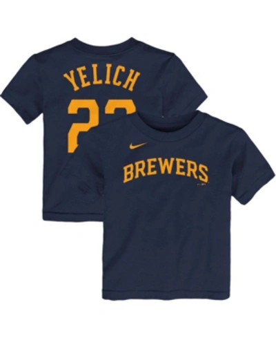 Nike Babies' Toddler Boys And Girls Christian Yelich Navy Milwaukee Brewers Player Name And Number T-shirt