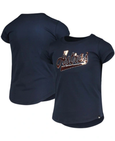 New Era Kids' Youth Big Girls Navy Houston Astros Flip Sequin T-shirt