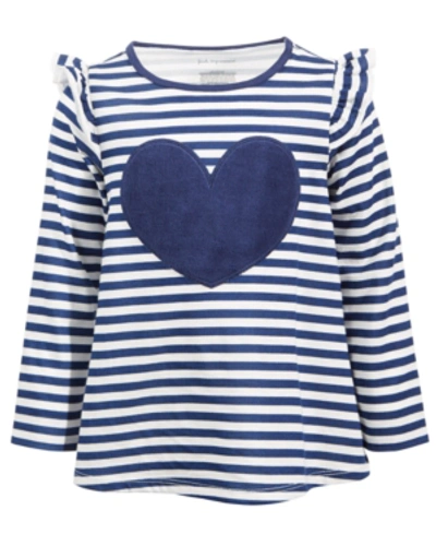 First Impressions Kids' Baby Girls Striped Heart Velour Tunic, Created For Macy's In Medieval Blue