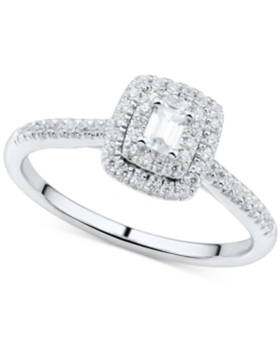 Macy's Diamond Emerald-cut Halo Engagement Ring (1/3 Ct. T.w.) In 14k White Gold