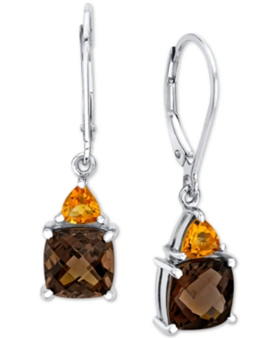 Macy's Smoky Quartz (2-3/8 Ct. T.w.) & Citrine (1/2 Ct. T.w.) Drop Earrings In Sterling Silver In Brown