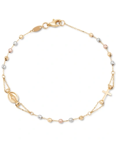Macy's Tricolor Rosary Bracelet In 10k Gold, White Gold, & Rose Gold In 10k Tri Color Gold